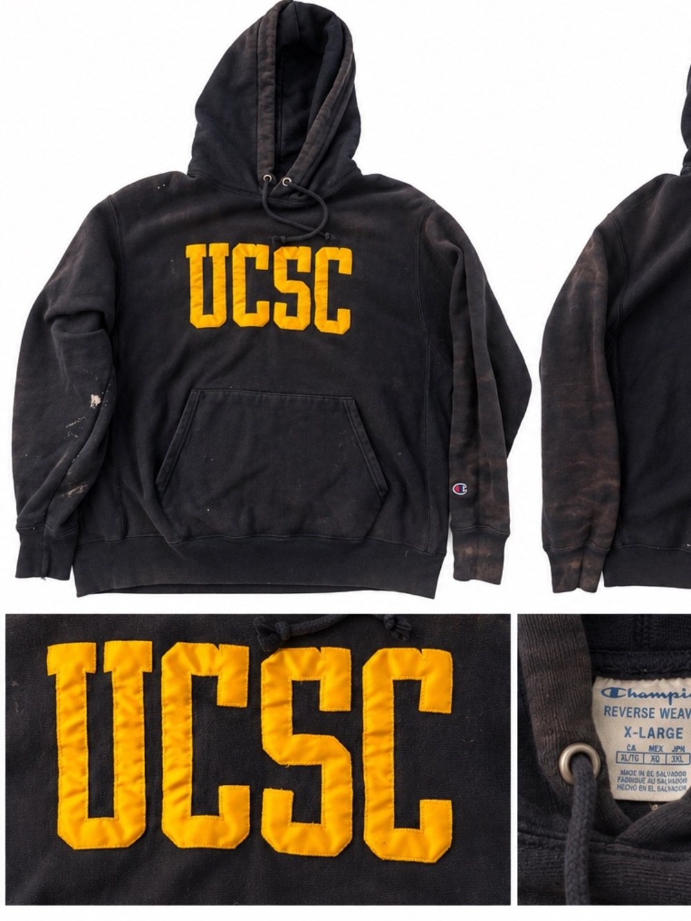 UCSC Vintage Champion Dark Navy Crewneck Reverse Weave Hoodie with Gold Applique